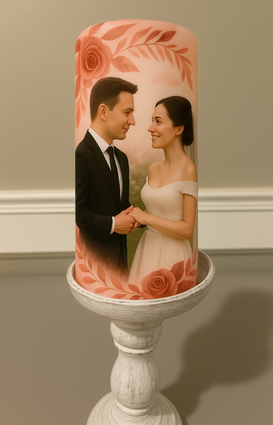 Custom Wedding Candle - Personalized Photo Candle with Bride & Groom Portrait - Unique Anniversary, Engagement or Bridal Gift Keepsake